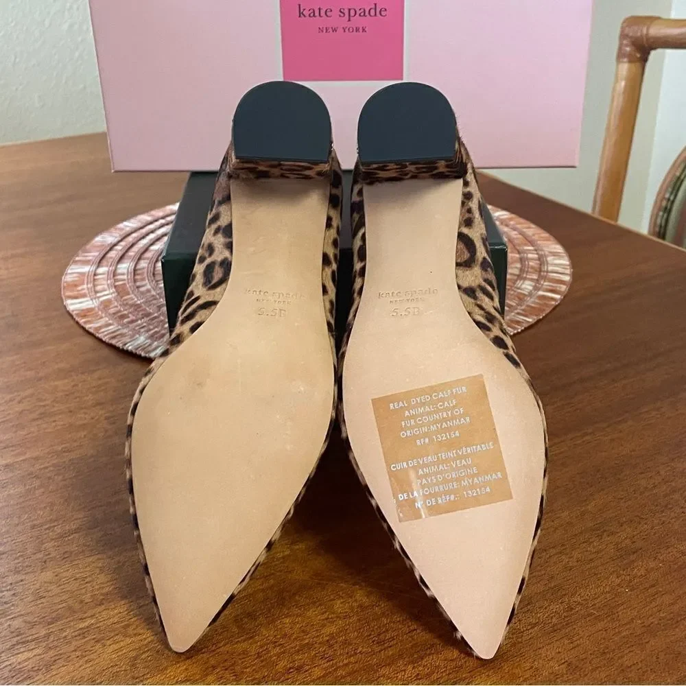 NIB Kate Spade Menorca Calf Hair Pointed Toe Pump Block Heel Brown Black Sz 5.5